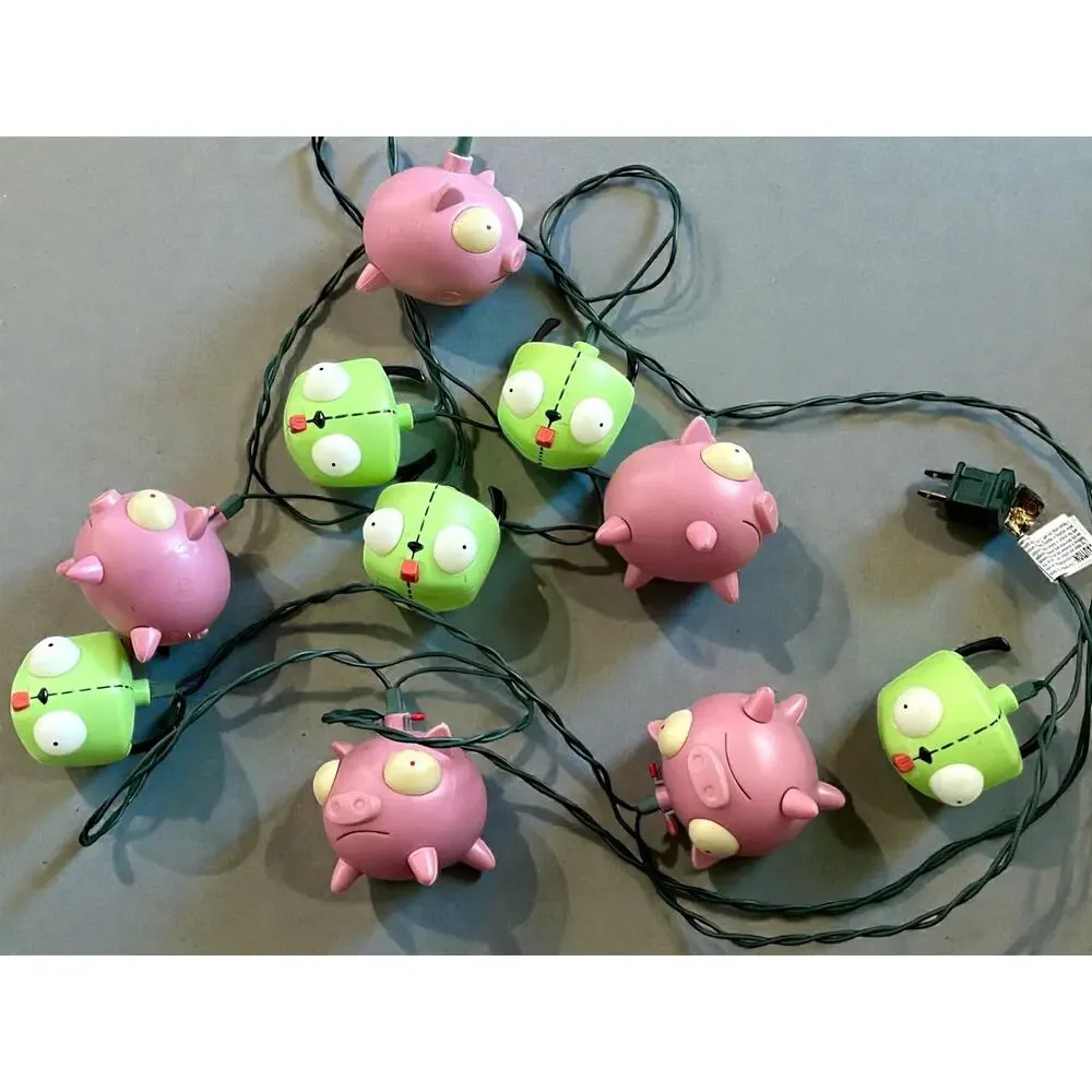 RARE Invader Zim-Gir and Pig String Lights by Kurt Adler-Nickelodeon Decor-2010